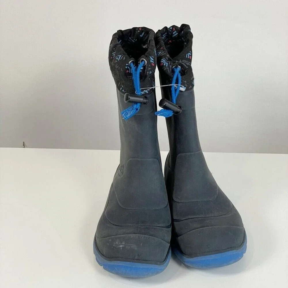 Kamik Snobuster Snow Boots Kids Size 2 Black Blue Pull On Waterproof Outdoor‎